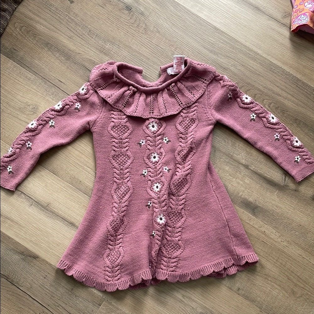Pink Knit Dress with Floral Details